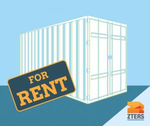 How much does it cost to rent a shipping container depicted by a storage container with a for rent label. ZTERS logo is in bottom right.