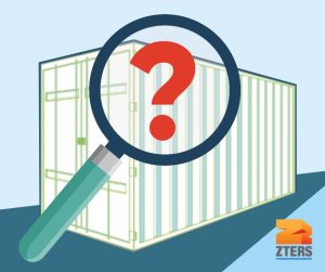 Best storage solutions depicted by a magnifying glass with a red question mark hovering over a large storage container. ZTERS logo in bottom right.