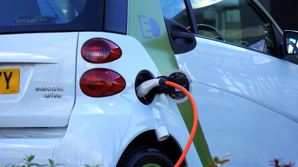 A photo of an electric vehicle charging .