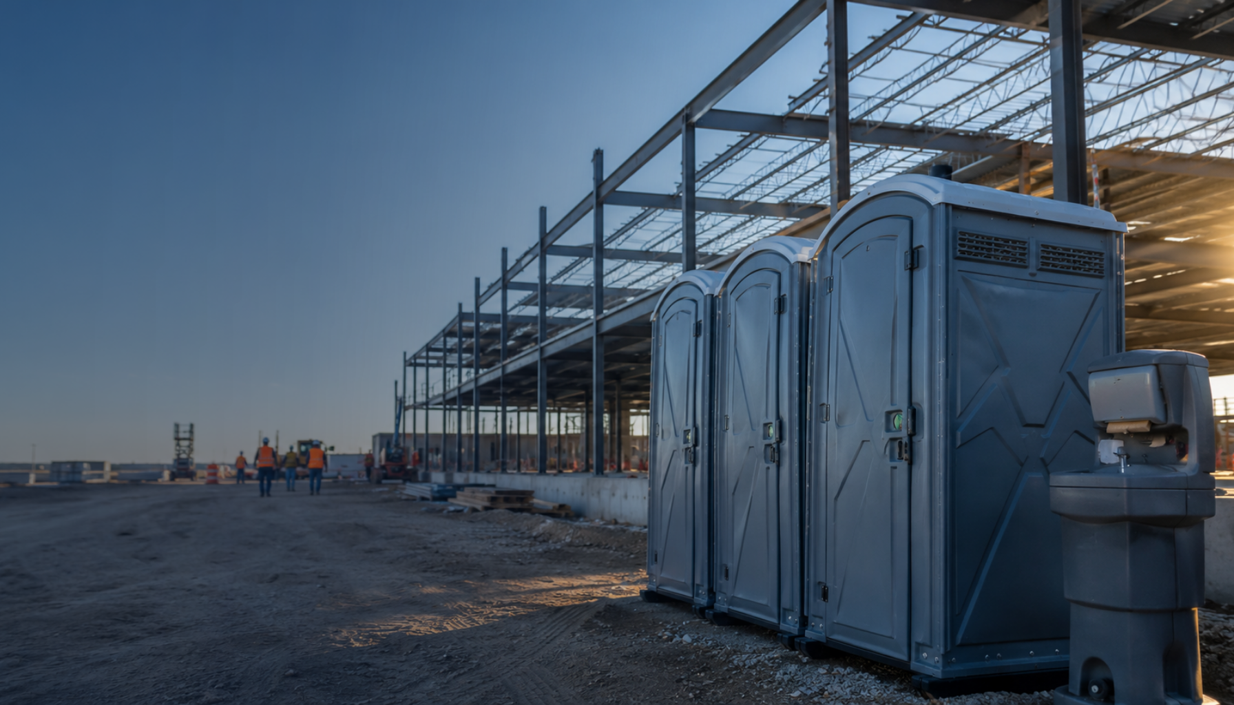 Portable toilets meeting OSHA requirements at a construction site